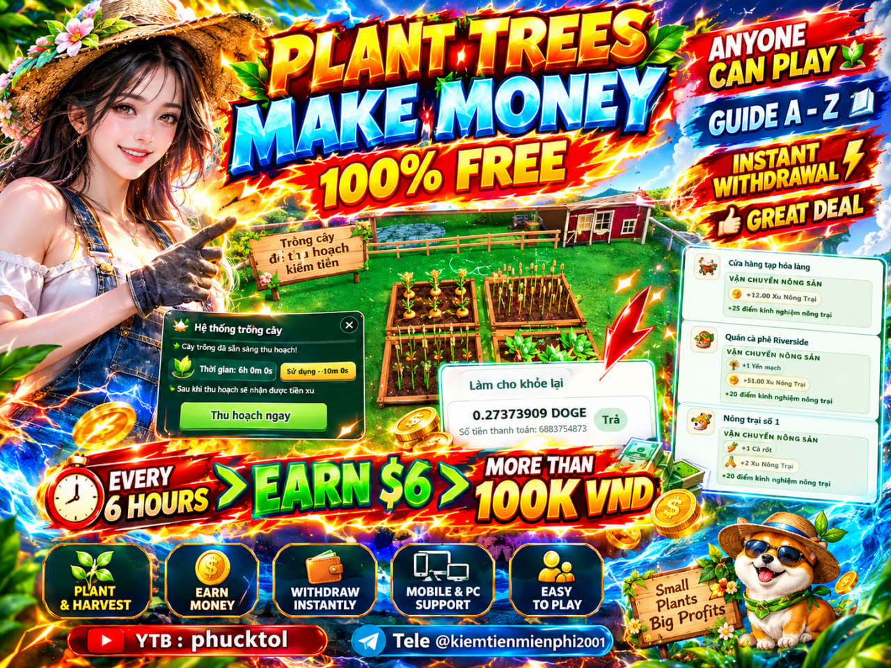 APP Trồng Cây Mỗi 6h Tổng 5$ Chia Đều Miễn Phí